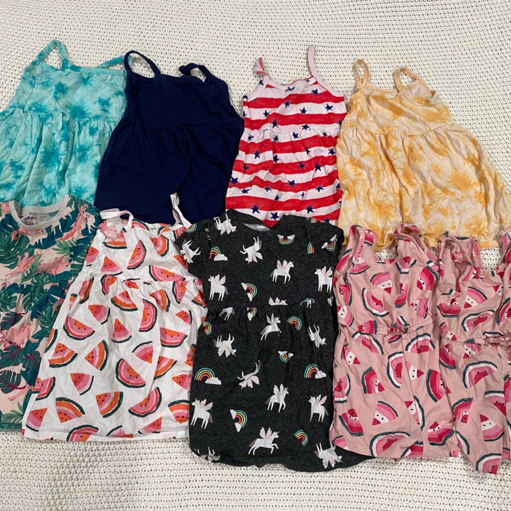 OLD NAVY Bundle 2T Girls Colorful Pattern Cotton Dresses and Rompers, 9 Pieces